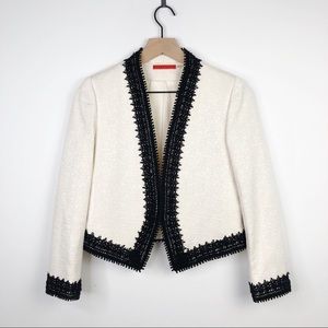 Alice + Olivia Ivory Creme Tweed Cord Trim Blazer